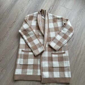 Madewell Brown and Cream Checkered Cardigan